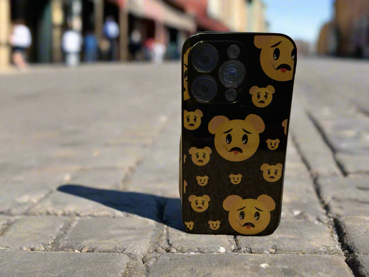 Bear Smiles iPhone 14 Pro Case - Black Hard Cover