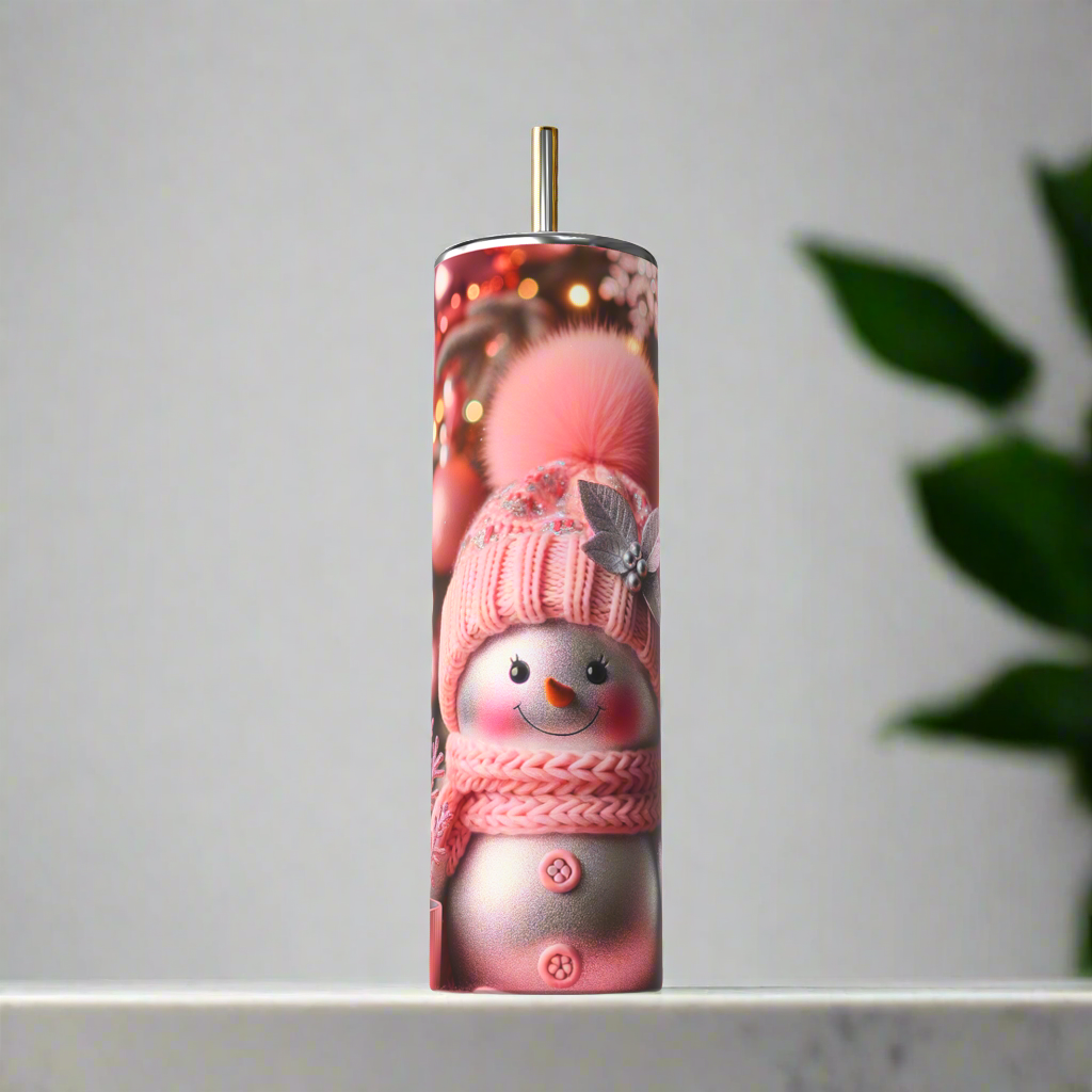 20oz Pink Snowperson Tumbler